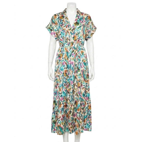 ENTRO Dresses & Skirts - NEW ENTRO satin printed midi dress in ivory